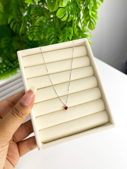 Colar Coração Ponto de Luz Vermelho - Prata 925