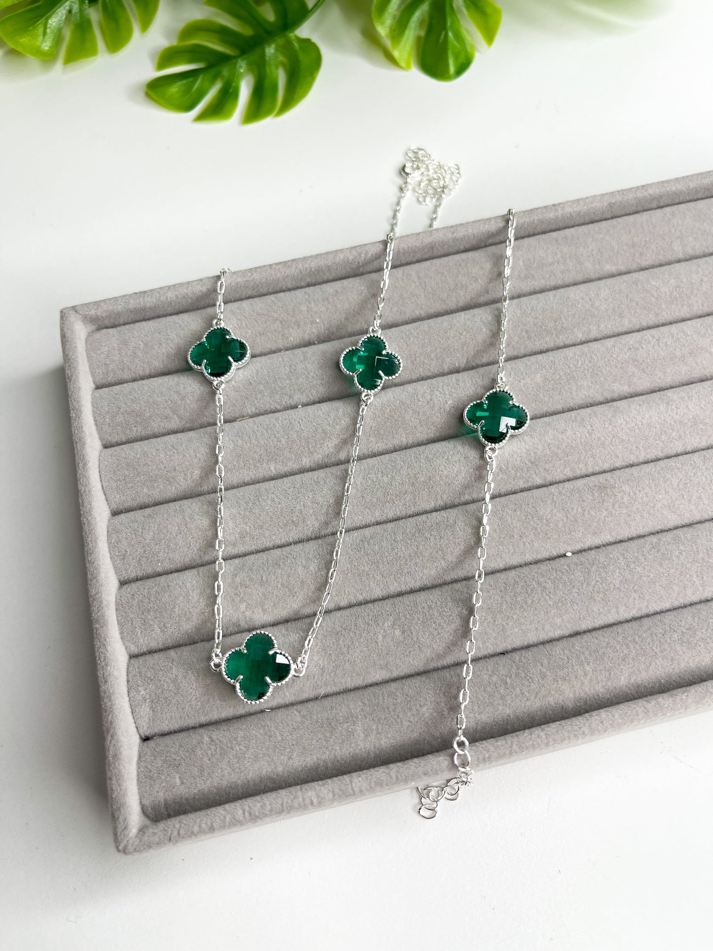 Conjunto colar + pulseira Virgínia - verde  - Prata 925