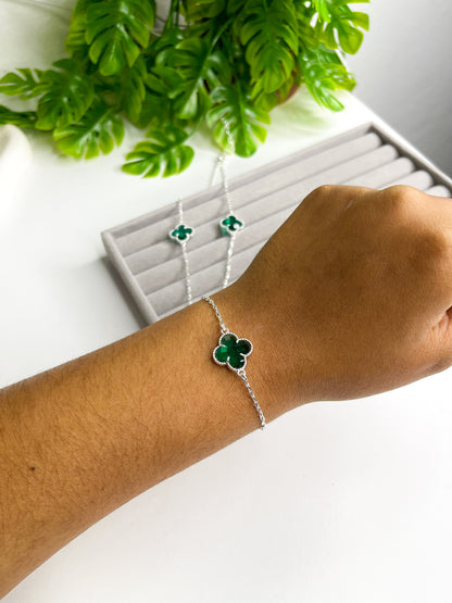 Conjunto colar + pulseira Virgínia - verde  - Prata 925