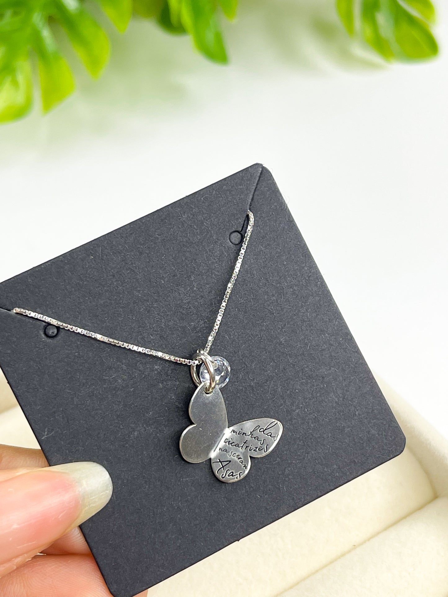 Colar Patuá Borboleta Das Minhas Cicatrizes + Ponto de Luz - Prata 925