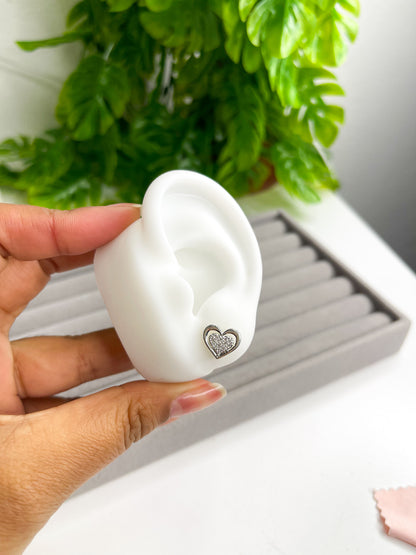 Brinco coração Cravejado e liso - Prata 925